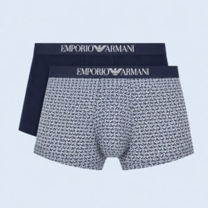 Boxer Uomo in Cotone Emporio Armani Pattern Mix 2 Pezzi Blu