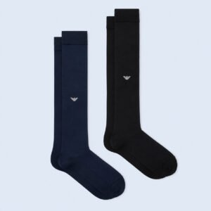 Calze Lunghe Uomo in Cotone Piquet Emporio Armani 2 Paia Bicolor